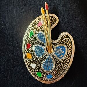 Vintage Artist Palette Brooch with Colorful Accents